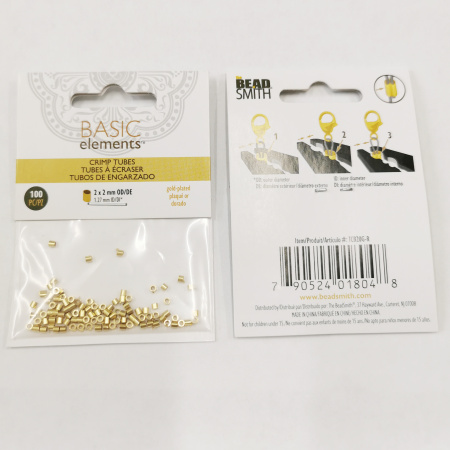 <p>Кримпы - трубочки размером примерно 2*2 мм. Внутренний диаметр около 1.2 мм. Оттенок может отличаться от фотографии и в разных поставках. Дизайн упаковки может отличаться в разных поставках. Произведено американской компанией BeadSmith в Китае. Цена за упаковку - около 100 шт. (фасуются производителем на вес без пересчёта и без проверки на брак: возможны заусенцы, неровности, могут попадаться помятые кримпы).</p>