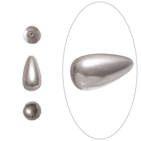 Бусина из ракушки, 16х8мм, полупросверленная, капля, жемчуг Майорика, цвет светло-серый, 1 шт., УЦЕНКА
