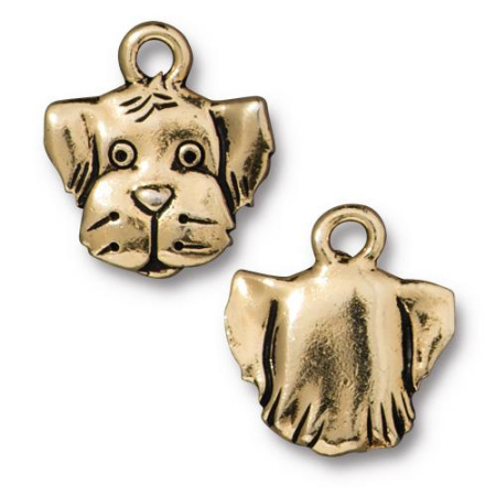 Подвеска, 16.7х15.2мм, TierraCast, голова собаки, базовый материал - оловянный сплав, позолоченная с чернением, 1 шт.