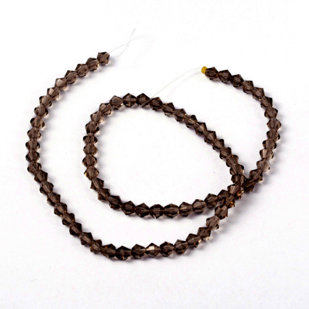 Бусины стеклянные, 4-5мм, граненые, биконусы, коричневые, 78 шт., низка