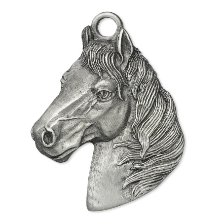 Подвеска, 44х32мм, конь, винтажный, базовый материал - цинковый сплав, под античное серебро, 1 шт.