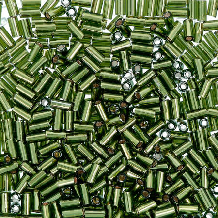 Бисер TOHO Bugle, размер 3мм, цвет #37 (Внутреннее серебрение, оливин), 10 грамм