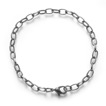 Цепочка для браслета, 7х4мм, базовый материал - железо, вороненая сталь, 21 см, готовая, 5 шт.
