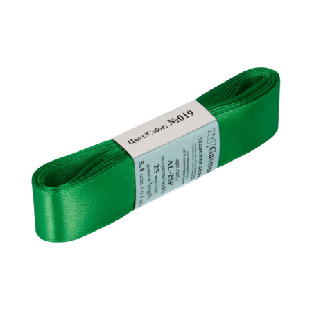 Лента атласная, Gaммa, 25мм, зеленая №019, моток, 5 метров Лента атласная, Gaммa, 25мм, зеленая №019, моток, 5 метров