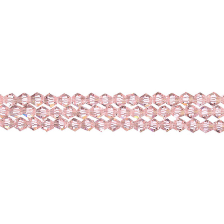 Бусины стеклянные, 4-5мм, граненые, биконусы, персиковые с радужным или перламутровым покрытием, 90 шт., низка