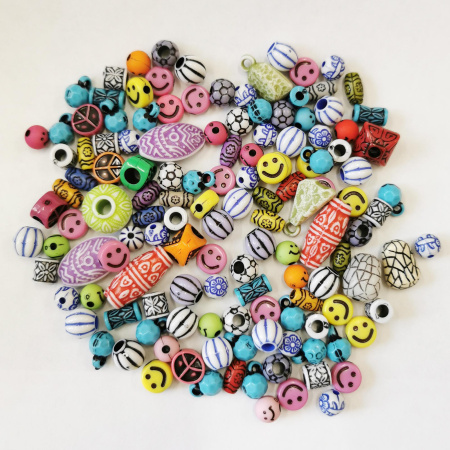 Бусины и подвески акриловые, 5-40мм, ассорти в ярких тонах, 50 грамм