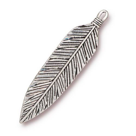 Подвеска, 72х17.1мм, TierraCast, перо большое, базовый материал - оловянный сплав, посеребренное с чернением, 1 шт.