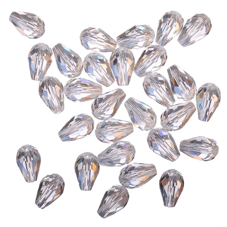 Бусины стеклянные, 12х8мм, капля, граненая, кристально-прозрачная, 55 шт., низка