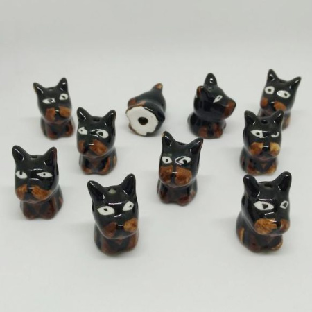 Бусина фарфоровая, 23х14мм, собака доберман, 1 шт.