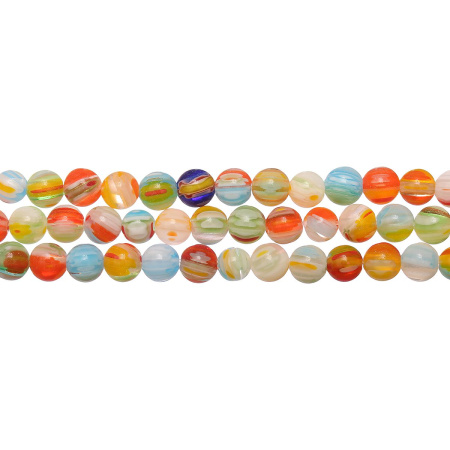 Бусины миллефиори, 6мм, полосатые, разноцветные, 60 шт., низка