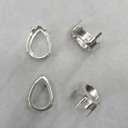 Оправа с цапами, 18х13мм, пришивная, форма капля, базовый материал - латунь, стального цвета, 10 шт.