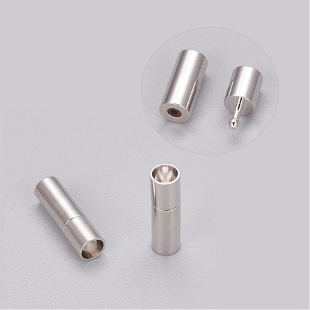 Застежка-концевик, 17х5мм (внутренний размер 4мм), кнопка-цилиндр с силиконовой вставкой, базовый материал - латунь, стального цвета, 5 шт. Застежка-концевик, 17х5мм (внутренний размер 4мм), кнопка-цилиндр с силиконовой вставкой, базовый материал - латунь, стального цвета, 5 шт.