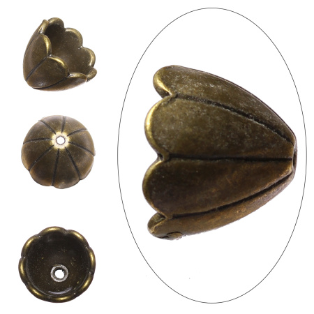 Конус, 17х14мм (внутренний размер 13.5мм), колокольчик, базовый материал - цинковый сплав, бронзовый с чернением, 5 шт.