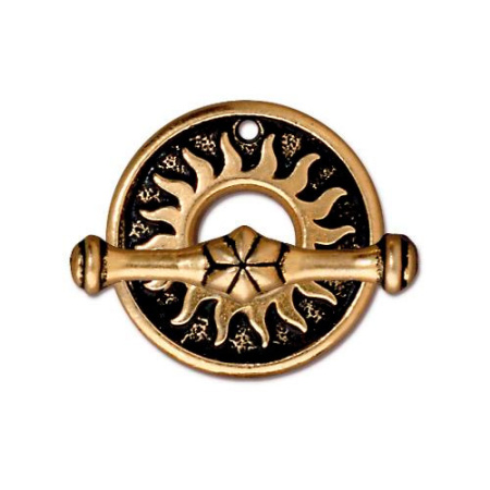 Застежка, 19мм, TierraCast, тогл, Солнышко, базовый материал - оловянный сплав, позолоченное с чернением, 1 шт.