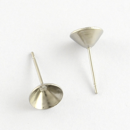 Пусеты, 8мм, с чашей, базовый материал - хирургическая сталь, без покрытия, пара