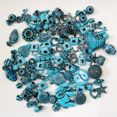 Бусины и подвески акриловые, 5-40мм, ассорти в голубых тонах, 50 грамм