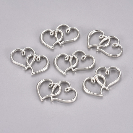 <p>Двусторонний металлический соединительный элемент в форме двух сердец. Цвет - античное серебро с чернением. Оттенок может отличаться от фотографии и в разных поставках. Цена за 5 шт.</p>