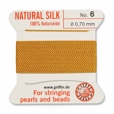 Нить шелковая, Griffin No.6 (0.7мм), янтарная, с иглой, моток, 2 метра