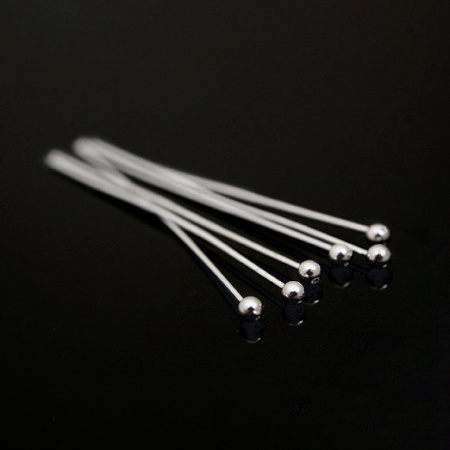 Пины с шариком, 30х0.511мм, Корея, базовый материал - латунь, под родий, 2 грамма Пины с шариком, 30х0.511мм, Корея, базовый материал - латунь, под родий, 2 грамма