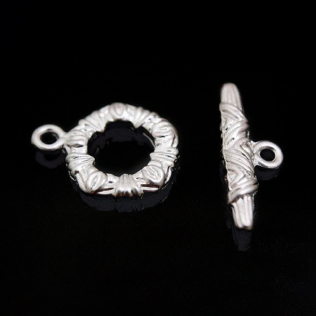 Застежка, 16.5х13мм, Корея, тогл, узорный, базовый материал - латунь, матовый родий, 1 шт. Застежка, 16.5х13мм, Корея, тогл, узорный, базовый материал - латунь, матовый родий, 1 шт.