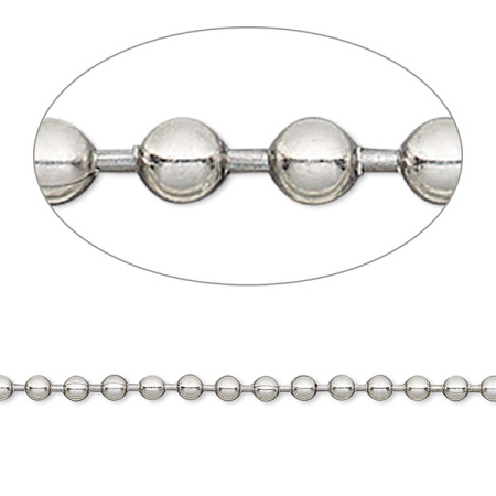 Цепочка отрезная (без замка), 2.4мм, США, с шариками, базовый материал - нержавеющая сталь, без покрытия, 1 метр