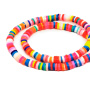 <p>
 Плоские круглые бусины - чипсы (диски, рондели heishi) ручной работы из полимерной глины (пластики). Бусины могут немного отличаться по форме и размеру. Оттенок может отличаться от фотографии. Цвет: микс цветов в ярких тонах, в низке могут попадаться цвета, не представленные на фотографии. Бусины довольно мягкие, гибкие, напоминают каучук. Цена за низку длиной около 43 см, около 350-400 бусин.
</p>