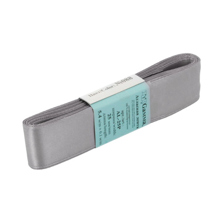 Лента атласная, Gaммa, 25мм, серая №088, моток, 5 метров Лента атласная, Gaммa, 25мм, серая №088, моток, 5 метров