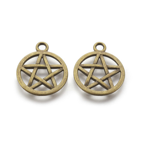 Подвеска, 20.5х17мм, пентаграмма двусторонняя, базовый материал - цинковый сплав, бронзовая, 1 шт.