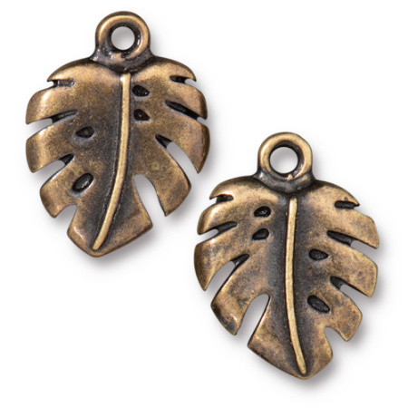 Подвеска, 19.5х14.5мм, TierraCast, Монстера, базовый материал - оловянный сплав, бронзовая с чернением, 1 шт.
