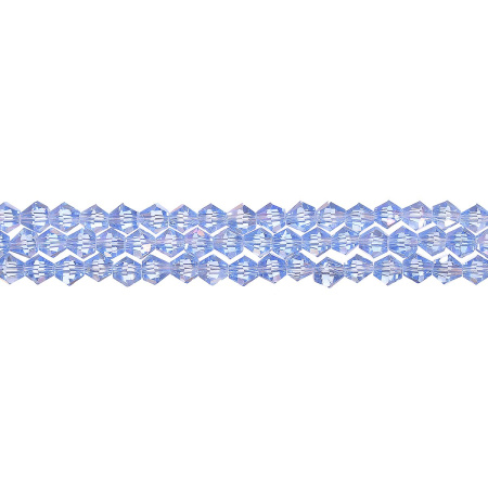 Бусины стеклянные, 4-5мм, граненые, биконусы, сине-голубые с радужным покрытием, 78 шт., низка