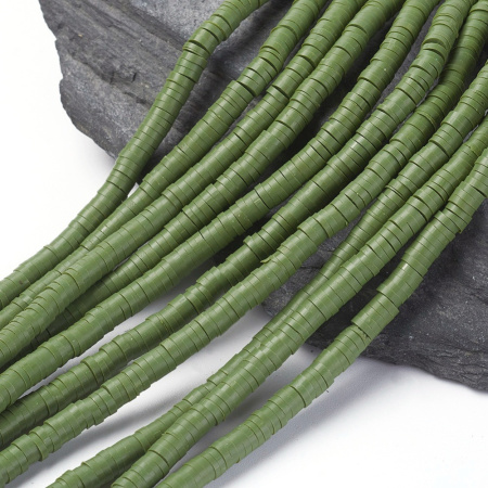 Бусины из гибкой полимерной глины, 4х1мм, диски (чипсы), оливкового цвета, 350-400 шт., низка