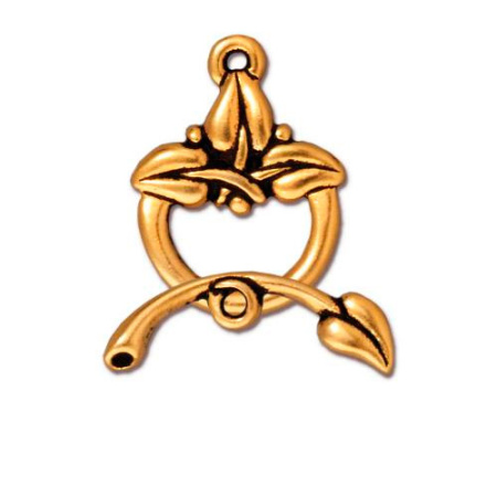 Застежка, 19х15мм, TierraCast, тогл, Три листика, базовый материал - оловянный сплав, позолоченные с чернением, 1 шт.