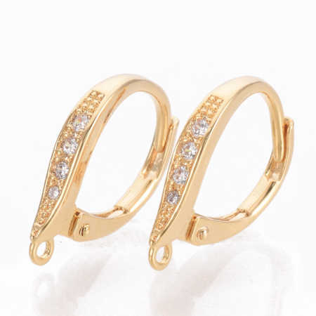 Швензы закрытые, 15х2.5мм, Milano, с французским замком, с фианитами, базовый материал - латунь, позолоченные, пара,  УЦЕНКА