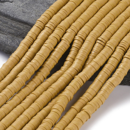 Бусины из гибкой полимерной глины, 6х1мм, диски (чипсы), песочно-коричневого цвета, 350-400 шт., низка