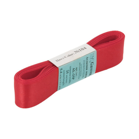 Лента атласная, Gaммa, 25мм, темно-красная №104, моток, 5 метров Лента атласная, Gaммa, 25мм, темно-красная №104, моток, 5 метров