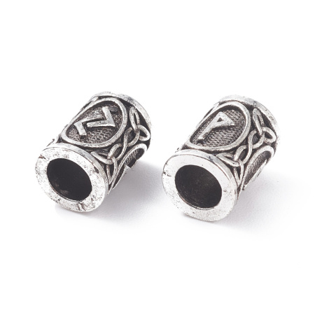 <p>Металлические бусины - трубочки с изображением скандинавских рун. В комплекте 24 уникальных бусины, полный Старший футарк. Сделаны из металлического сплава с покрытием под серебро с чернением. Отверстие около 5.5 мм. Оттенок может отличаться от фотографии и в разных поставках. Цена за 1 набор.</p>