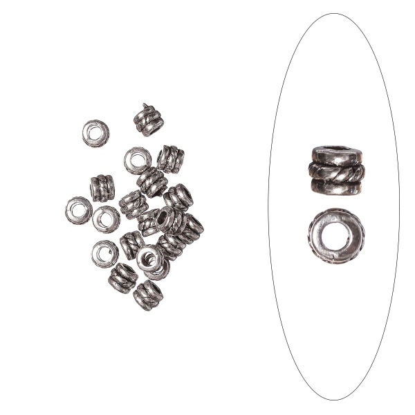 <p>
Металлическая бусина цилиндр с узором. Изготовлена из бижутерного сплава с серебристым покрытием (стиль тибетское серебро). Оттенок может отличаться от фотографии. Размер отверстия около 2 мм. Цена за упаковку 5 грамм (около 19 бусин).
</p>