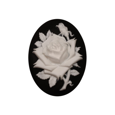 Камея акриловая, 40х30мм, роза, белая на черном, 1 шт.