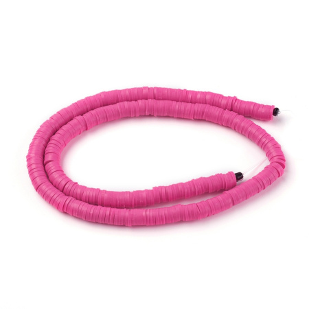 <p>Плоские круглые бусины - чипсы (диски, рондели heishi) ручной работы из полимерной глины (пластики). Бусины могут немного отличаться по форме и размеру. Оттенок может отличаться от фотографии. Цвет: яркий маджентово-розовый. Бусины довольно мягкие, гибкие, напоминают каучук. Цена за низку длиной около 43 см, около 350-400 бусин.</p>