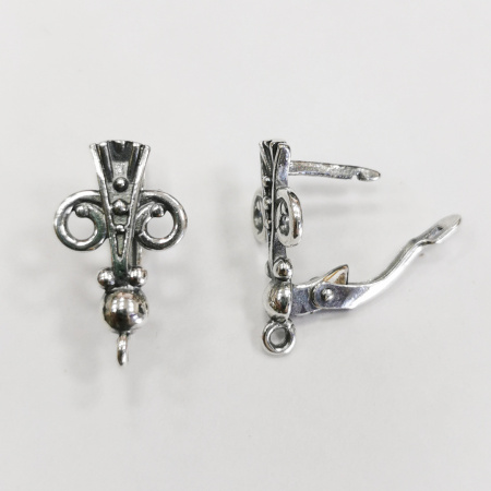 Швензы закрытые, 19х11мм, с английским замком, Маркиза, базовый материал - латунь, посеребренные с чернением, пара