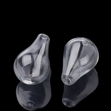 Бусина капля, 23-27х14-17мм, полая, прозрачная, стеклянная, 1 шт.