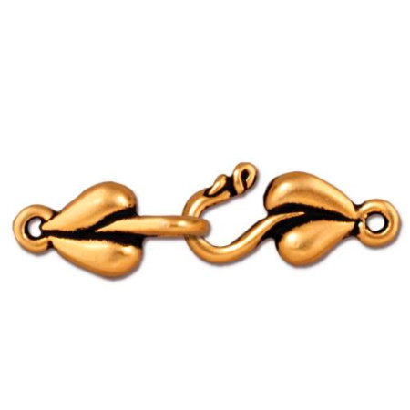 Застежка, 17х8мм, TierraCast, крючок с ответной частью, Лист, базовый материал - оловянный сплав, позолоченный с чернением, 1 шт.