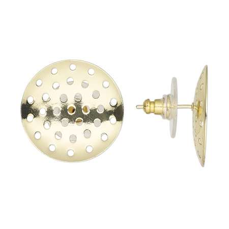 Пусеты, 20мм, с ситечком, с застежками, базовый материал - латунь, золотистые, пара Пусеты, 20мм, с ситечком, с застежками, базовый материал - латунь, золотистые, пара