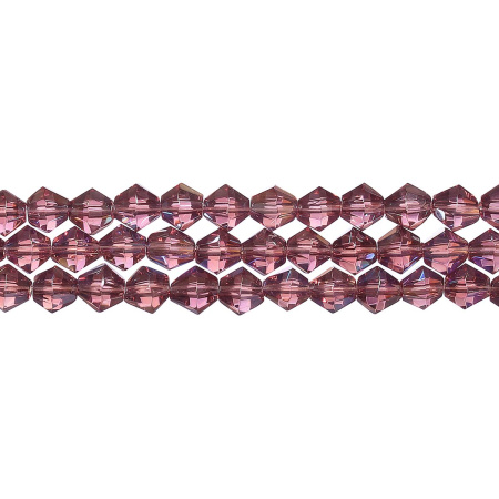 Бусины стеклянные, 6мм, граненые, биконусы, светло-аметистовые с радужным покрытием, 50 шт., низка