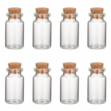 <p>Стеклянная бутылочка с пробкой для декорирования. Размер бутылки примерно 40*22 мм, диаметр горлышка - 12 мм. Объем около 9.5 мл. Размер может немного отличаться от заявленного. На бутылочках возможны небольшие царапинки, потертости. Цена за 5 шт.</p>