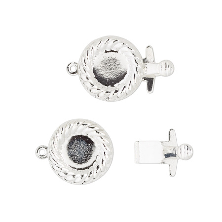 Застежка, 21х13мм, с рамкой для кабошона, базовый материал - латунь, посеребренная, 1 шт.