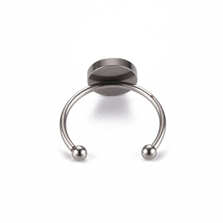 <p>Качественная не темнеющая фурнитура из нержавеющей стали. Основа для кольца-каффа с круглой платформой-чашей. Внешний диаметр платформы около 10 мм, внутренний - около 8 мм. Высота бортика - около 1 мм. Размер кольца в исходном состоянии около 18 мм. Колечко разъемное, размер регулируется.
Кольцо хорошо подойдёт под заливку эпоксидкой, краской или для вклеивания круглых кабошонов. 
Базовый материал - нержавеющая сталь марки 201. Оттенок может отличаться от фотографии и в разных поставках. На кольце возможны небольшие тёмные пятнышки. Цена за 2 шт.</p>