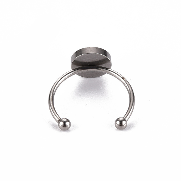 <p>Качественная не темнеющая фурнитура из нержавеющей стали. Основа для кольца-каффа с круглой платформой-чашей. Внешний диаметр платформы около 10 мм, внутренний - около 8 мм. Высота бортика - около 1 мм. Размер кольца в исходном состоянии около 18 мм. Колечко разъемное, размер регулируется.
Кольцо хорошо подойдёт под заливку эпоксидкой, краской или для вклеивания круглых кабошонов. 
Базовый материал - нержавеющая сталь марки 201. Оттенок может отличаться от фотографии и в разных поставках. На кольце возможны небольшие тёмные пятнышки. Цена за 2 шт.</p>