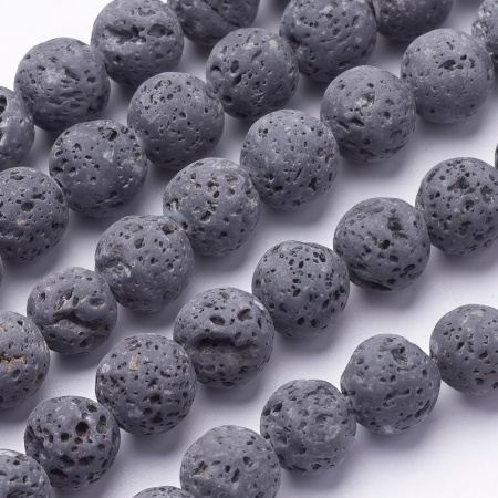 Бусины каменные, вулканическая лава, необработанная, серо-черная, 8-9мм, 45 шт., низка