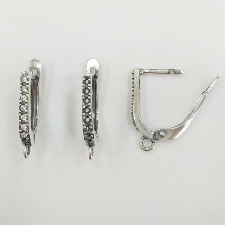 Швензы закрытые, 20х2.5мм, с английским замком, Полоска со слотами для кристаллов, базовый материал - латунь, посеребренные с чернением, пара